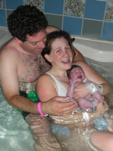 Heather during her daughter's water birth
